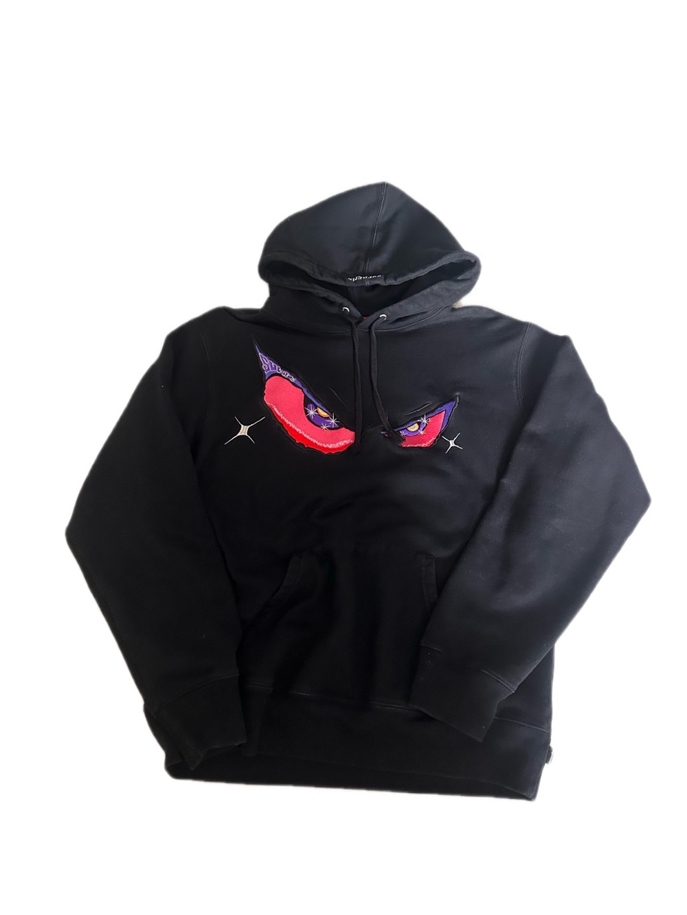 Supreme Black Hoodie with Red & Purple Eye Patch